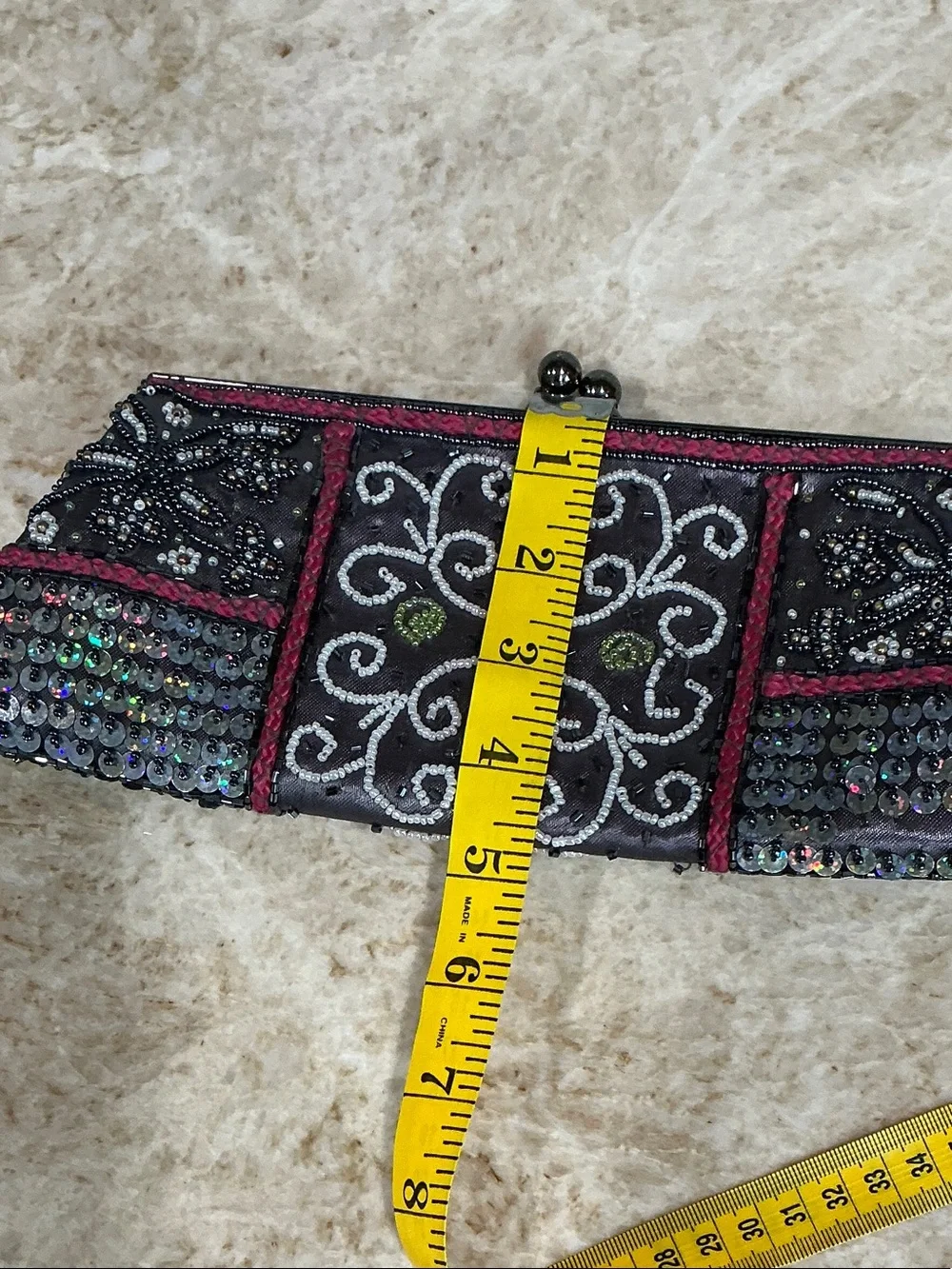 Beaded Embellished Evening Clutch - Pink and Silver Accents